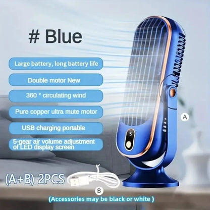 Große Batterie Doppelmotor Haushaltskühler, 5-Geschwindigkeits-Luftkühlungsventilator 720 ° Surround-Luftbläser, tragbarer USB-Ventilator | Brehn
