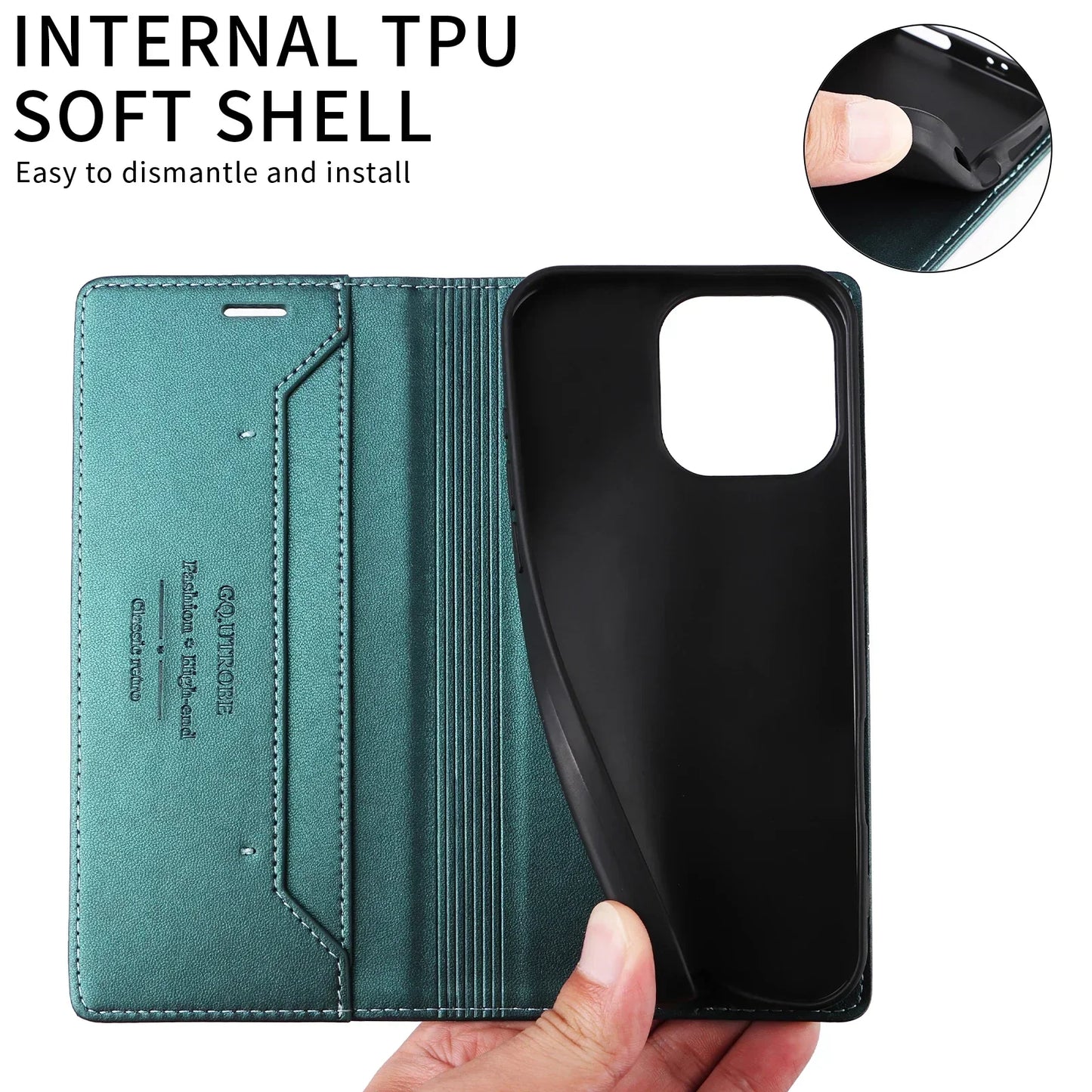 BowLift | RFID Leather iPhone 16/15 Magnetic Flip Wallet Case