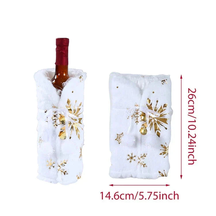 Weihnachtliche Flaschenhülle mit Fellkragen – Festliche Hülle für Weinflaschen, Wichtel-Deko für Weihnachten, Perfekt als Geschenkverpackung | Brehn
