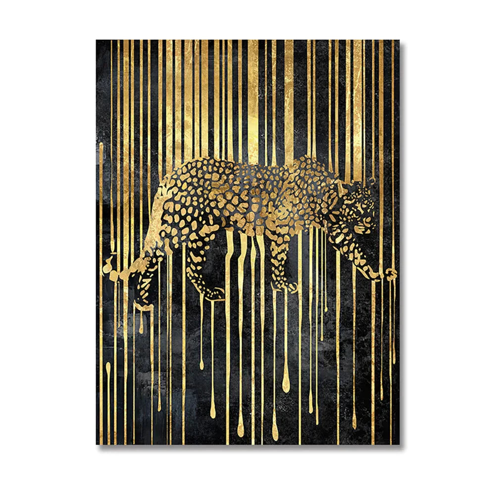Moderne abstrakte goldene Zebra-Linien Löwe Elefant Tiger Wandkunst Fein Kunst Leinwanddrucke Bilder für luxuriöse Wohnung Wohnzimmer Esszimmer Kunstdekoration | Brehn