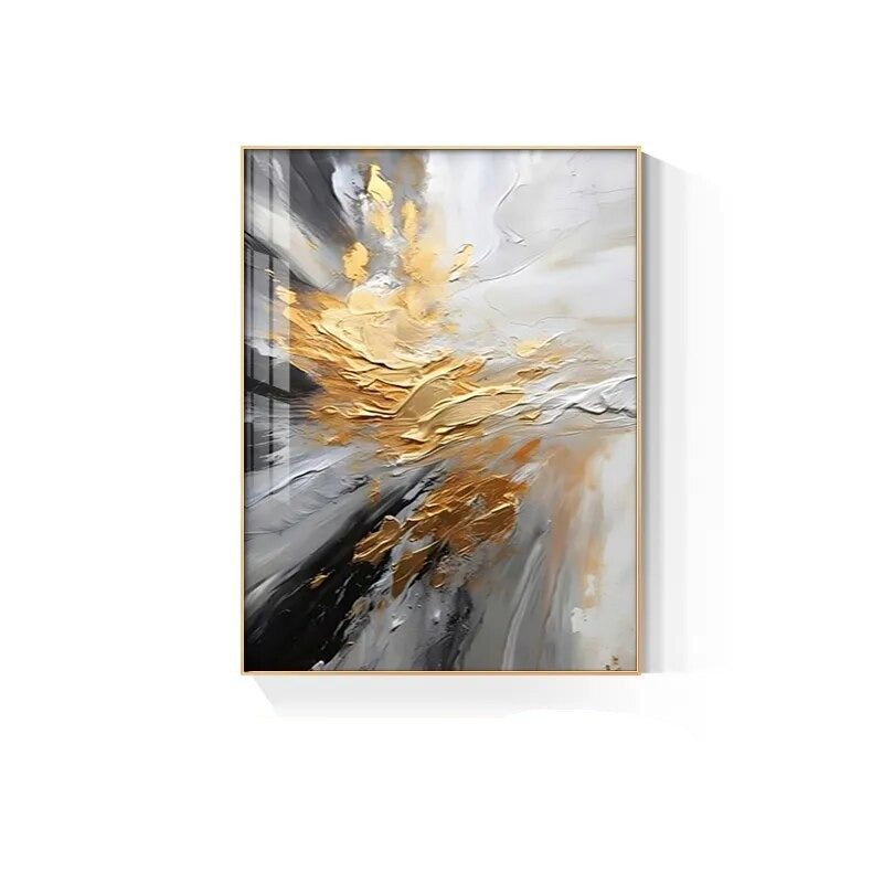 Schwarz Grau Gold Sturm Dick Pinsel Farbe Leinwanddruck Wandkunst Fine Art Giclee Druck Bilder für luxuriöses Wohnzimmer Hotelzimmer Home Office Dekor | Brehn