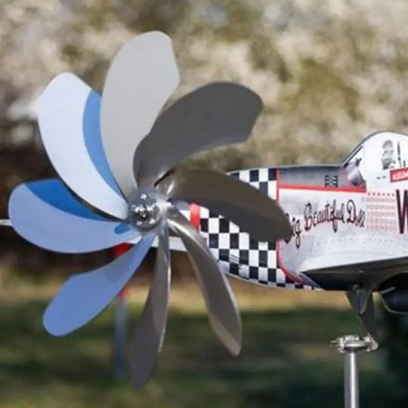 Brehn | Windspiel AeroTwist | Flugzeug-Gartenwindrad aus Edelstahl | Wetterfest & drehend im Wind | Für Garten, Terrasse & Balkon