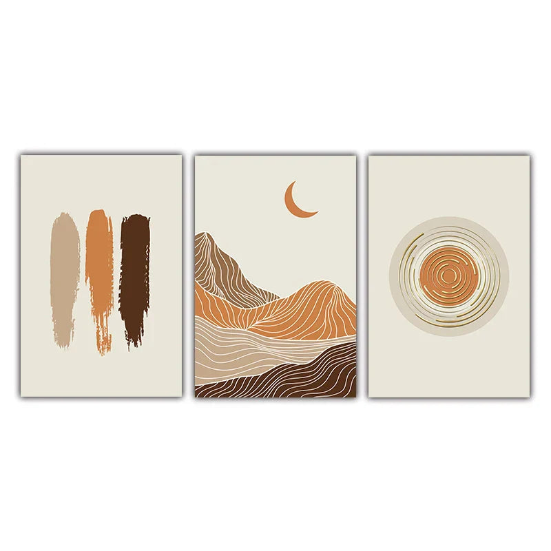 Abstrakte Geometrische Taupe Terrakotta Landschaft Sonne Mond Wandkunst Fein Kunst Leinwanddrucke Bilder Für Wohnzimmer Schlafzimmer Kunst Dekor | Brehn
