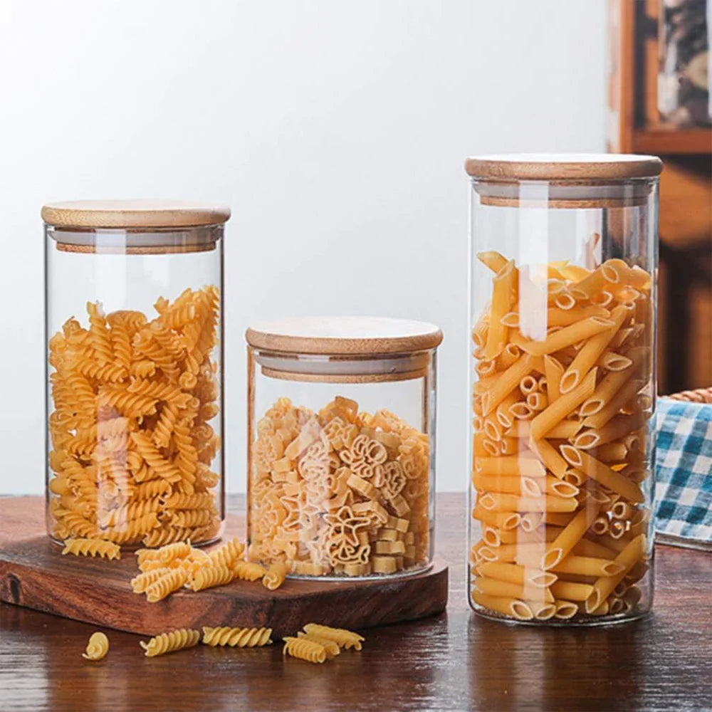PureVorrat Glasbehälter Set – Vorratsdosen mit Holzdeckel | Luftdicht & Stilvoll | Moderne Küchenaufbewahrung | Brehn