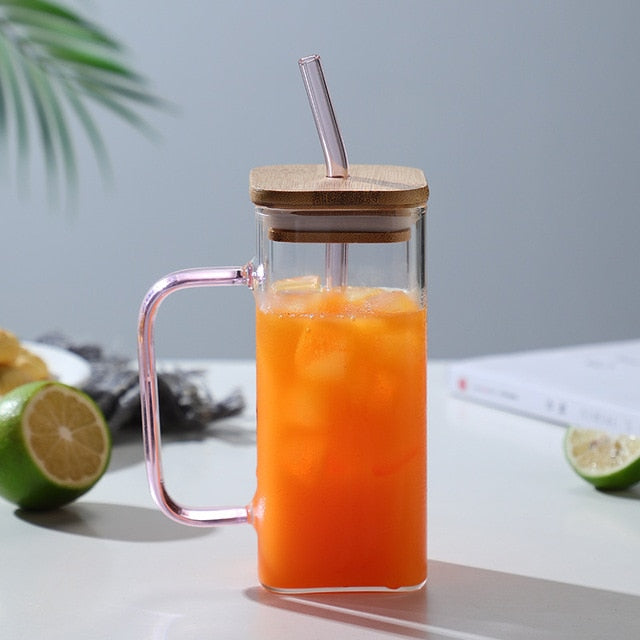 VIvolux | Stylischer quadratischer Becher mit großem Fassungsvermögen und Strohhalm