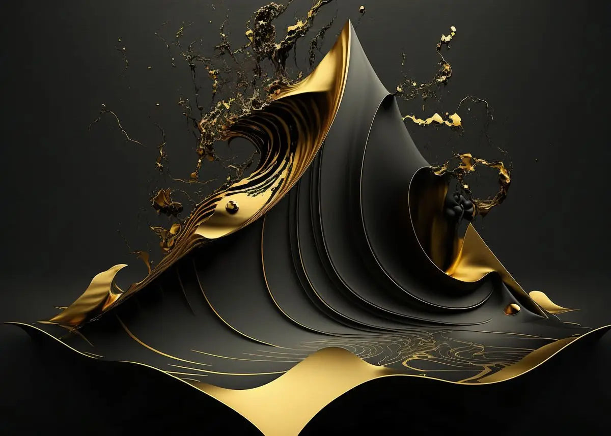 Moderne Fließende Geometrie Schwarzes Goldenes Abstraktes Wandkunst Feine Kunst Leinwanddrucke Bilder Für Wohnzimmer Esszimmer Home Office Dekor | Brehn