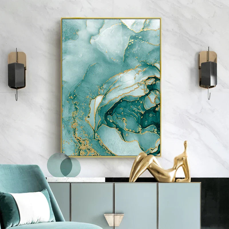 Moderne abstrakte Aqua-Flüssigkeit Marmor Drucke Wandkunst Fine Art Leinwanddrucke Bilder für Wohnzimmer Esszimmer Home Office Dekor | Brehn