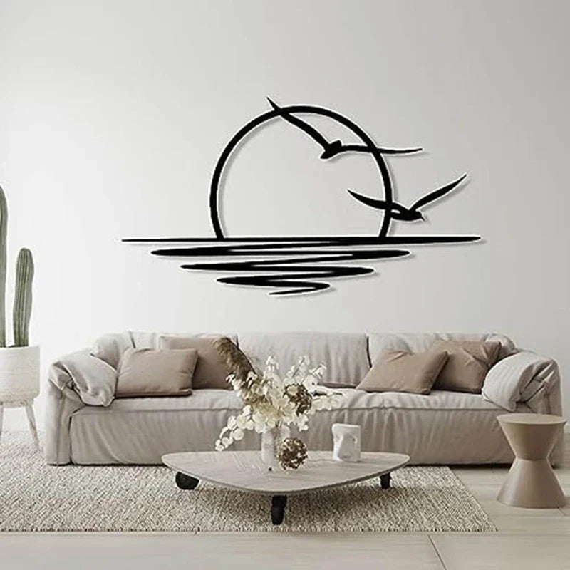 Sonnenaufgang Möwen Metall Wanddekoration Sonnenuntergang Eisenkunst 30x60cm Wandkunst Für Wohnzimmer Schlafzimmer Bürodekoration | Brehn