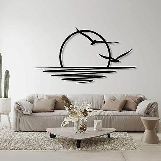 Sonnenaufgang Möwen Metall Wanddekoration Sonnenuntergang Eisenkunst 30x60cm Wandkunst Für Wohnzimmer Schlafzimmer Bürodekoration | Brehn