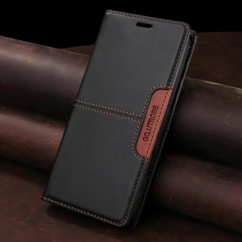 BowLift | RFID Leather iPhone 16/15 Magnetic Flip Wallet Case