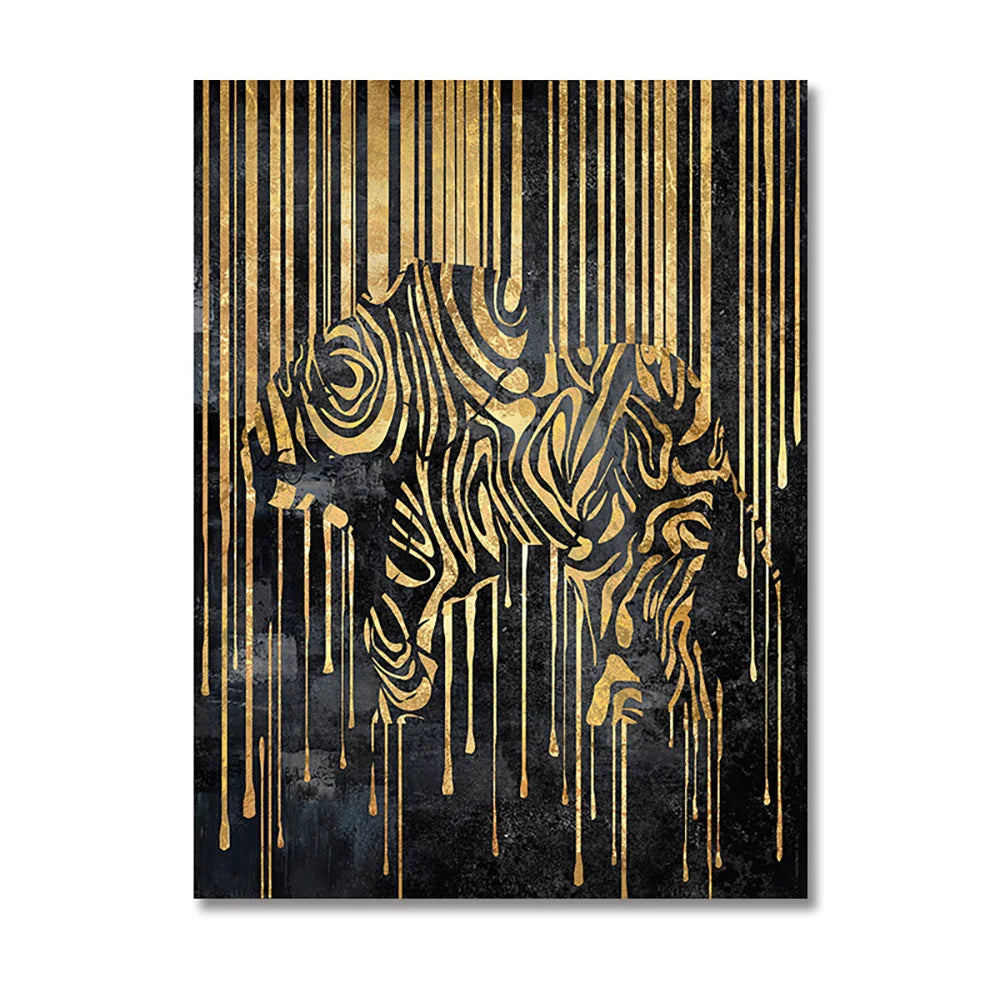 Moderne abstrakte goldene Zebra-Linien Löwe Elefant Tiger Wandkunst Fein Kunst Leinwanddrucke Bilder für luxuriöse Wohnung Wohnzimmer Esszimmer Kunstdekoration | Brehn