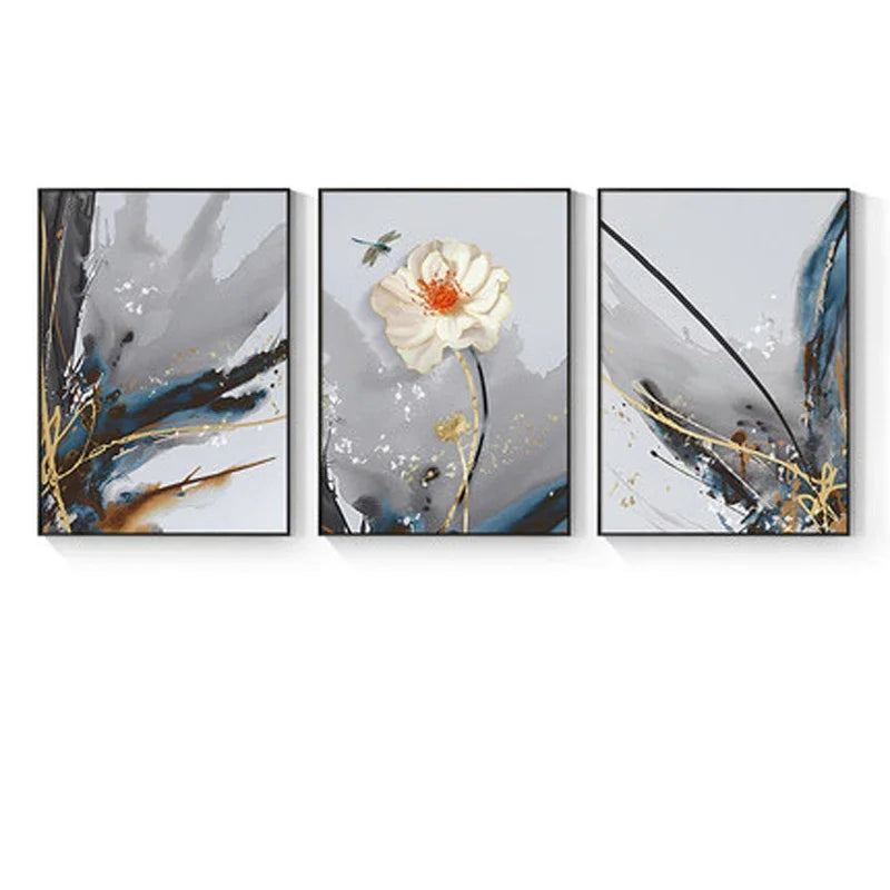 Moderne abstrakte florale Wandkunst Fine Art Leinwanddrucke blaue graue botanische Bilder für Wohnzimmer Schlafzimmer Wandkunst Dekor