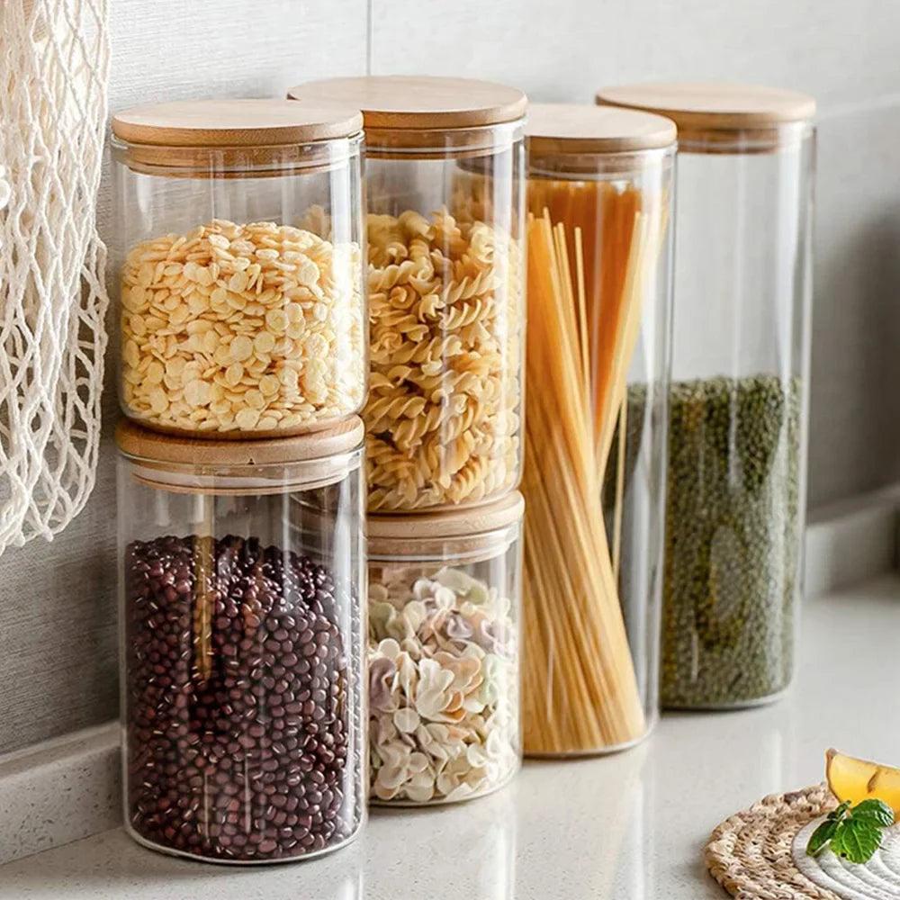 PureVorrat Glasbehälter Set – Vorratsdosen mit Holzdeckel | Luftdicht & Stilvoll | Moderne Küchenaufbewahrung | Brehn