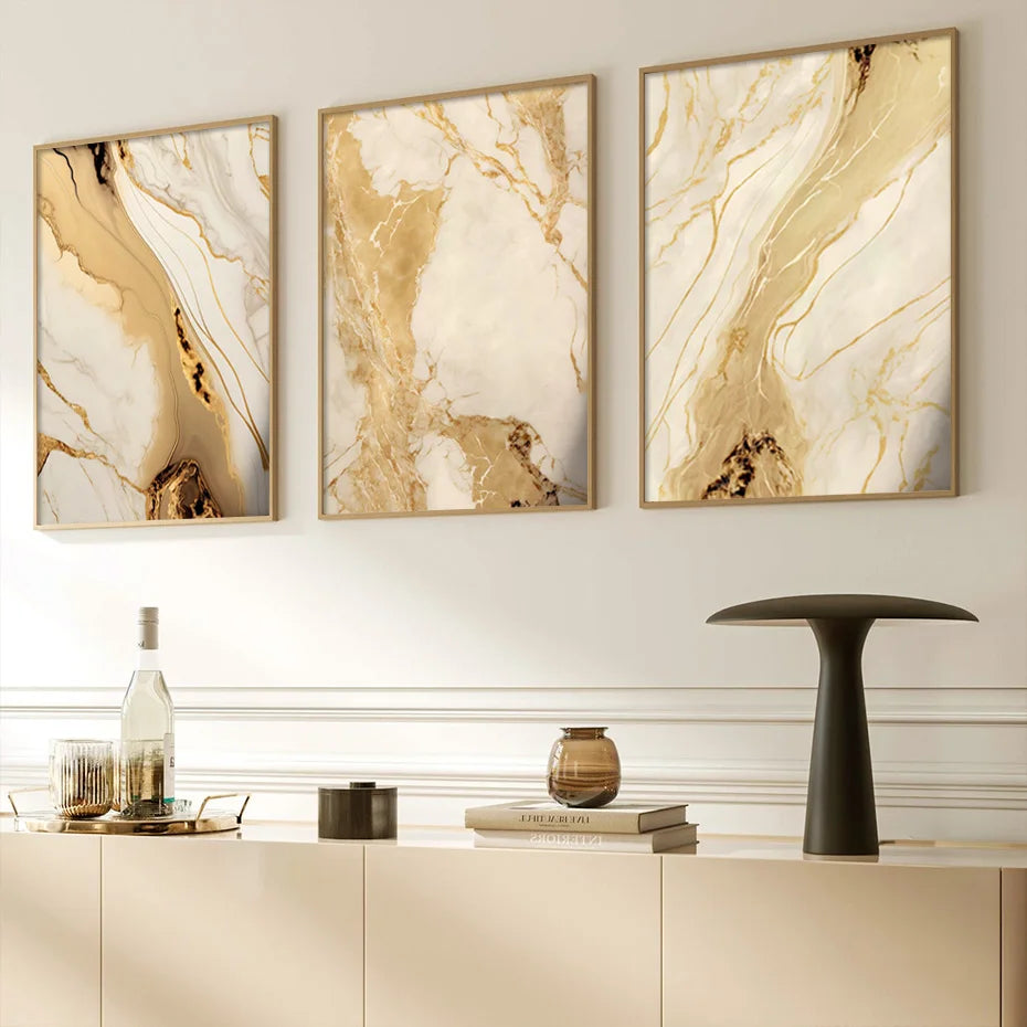 Moderne abstrakte schwarze beige goldene flüssige Marmorprint-Wandkunst Fine Art Leinwanddrucke Bilder für Wohnzimmer Schlafzimmer Kunst Dekor | Brehn