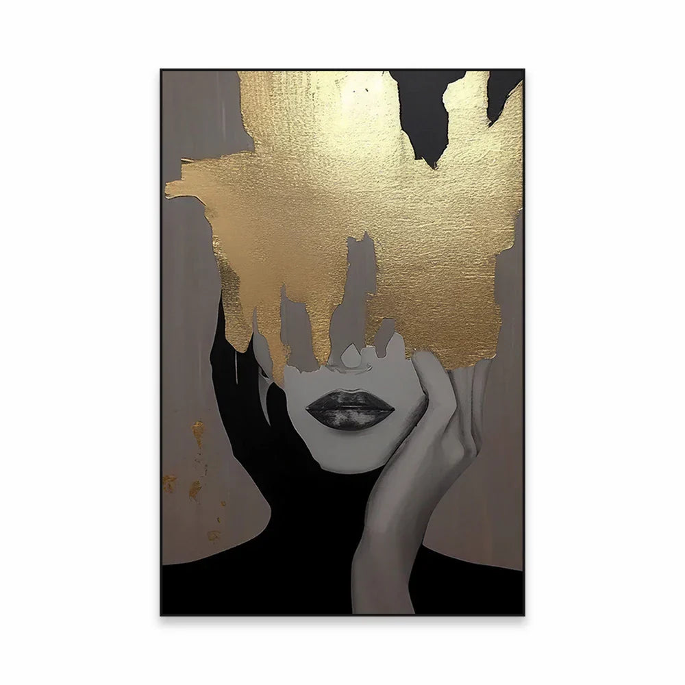 Golden Girl Fashion Wandkunst Fine Art Leinwanddrucke Moderne Abstrakte Porträtbilder Für Wohnzimmer Schlafzimmer Boutique Salon Kunstdekoration | Brehn