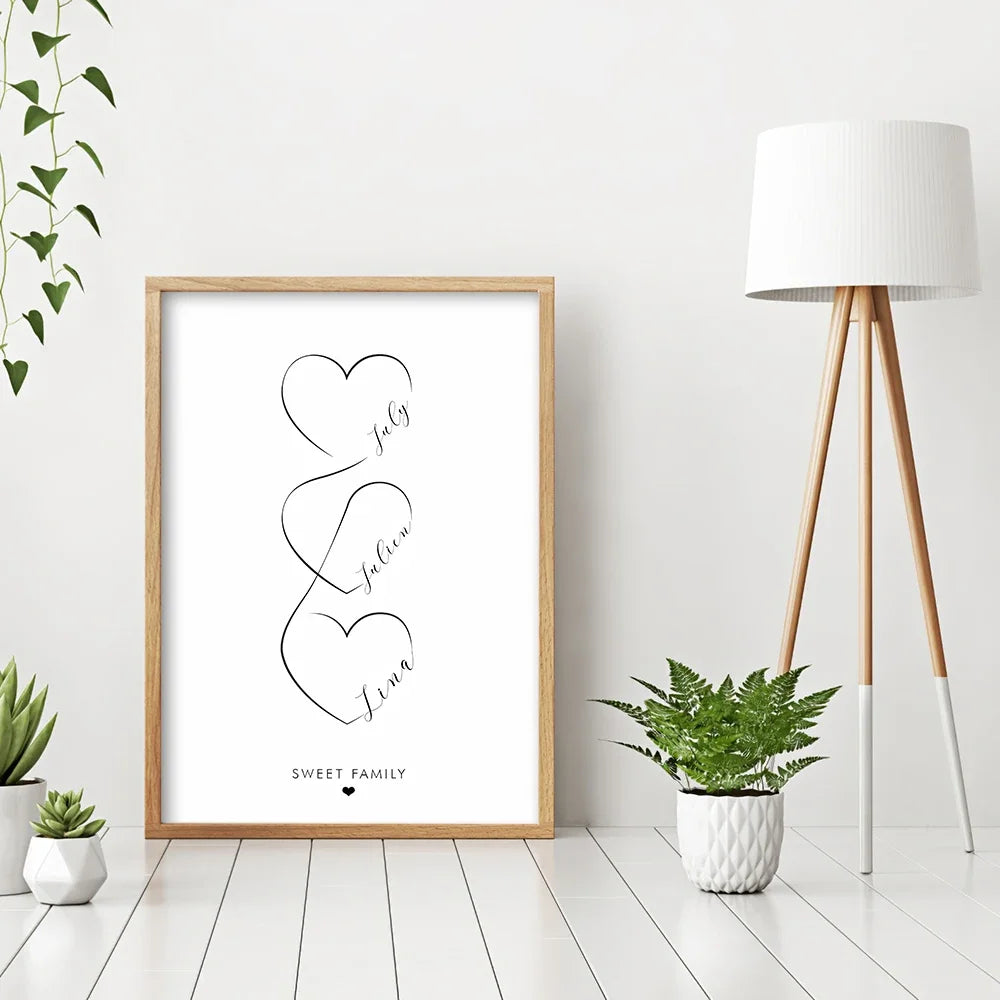 Personalisierte Liebesherz-Paarnamen-Plakat-Wandkunst Schwarz Weiß Feine Kunst Leinwanddrucke Einfache Bilder Für Schlafzimmer Wohnzimmer Wanddekoration | Brehn