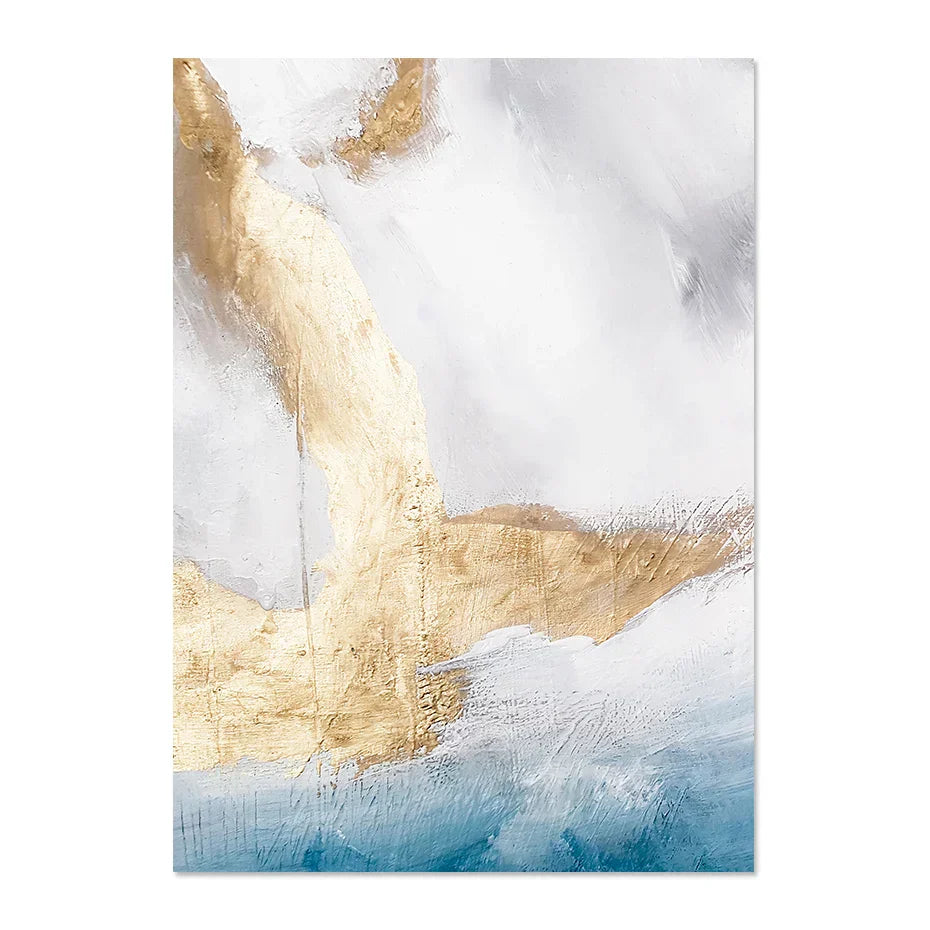 Serene Seascape Wandkunst Abstrakte Ozeanwellen mit goldenen Akzenten Fine Art Leinwanddrucke Bilder für Wohnzimmer Schlafzimmer Nordic Wohnkultur | Brehn