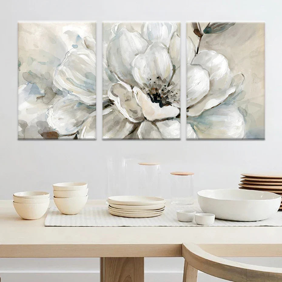 Große Beige Weiße Florale Wandkunst Fine Art Leinwanddrucke Moderne Botanische Bilder Für Wohnzimmer Esszimmer Schlafzimmer Kunst Dekor | Brehn