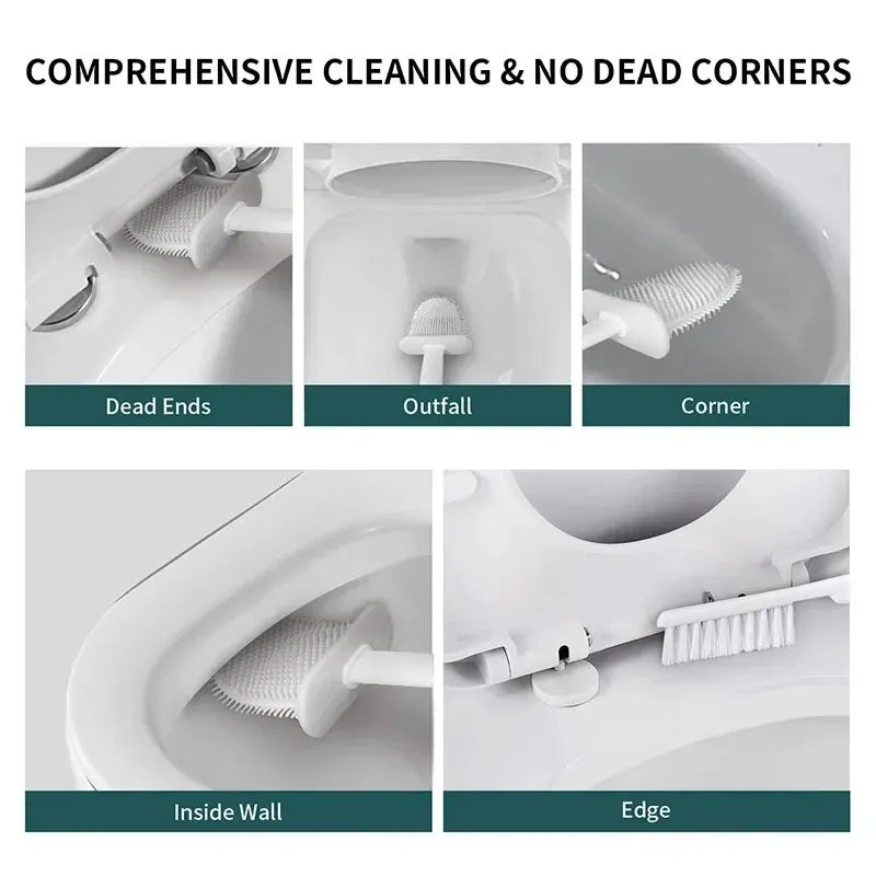 Brehn | Toilettenbürste HygieBrush DuoClean | 2-in-1 Silikon-WC-Bürstenset mit Wandhalterung | Antibakteriell & platzsparend