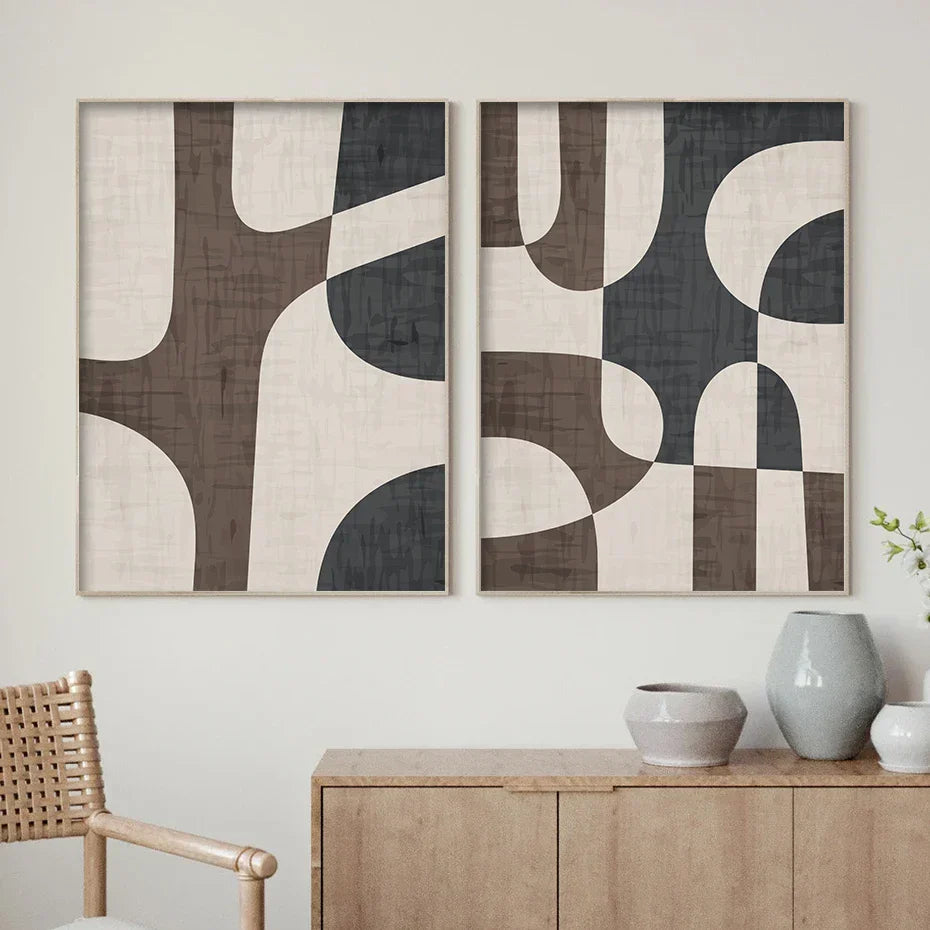 Moderne Geometrische Braune Beige Abstrakte Wandkunst Feine Kunst Leinwanddrucke Bilder Für Wohnzimmer Schlafzimmer Zeitgenössische Innenraumdekoration | Brehn