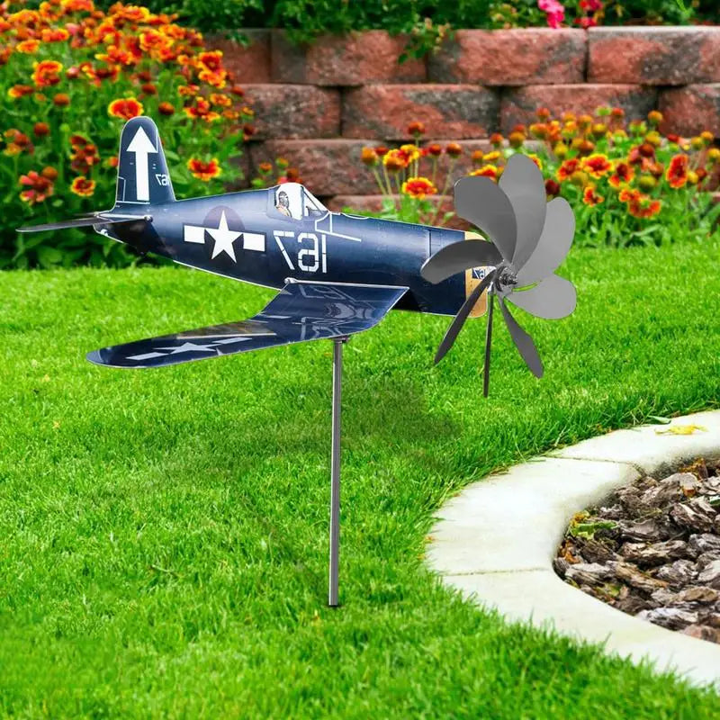 Brehn | Windspiel AeroTwist | Flugzeug-Gartenwindrad aus Edelstahl | Wetterfest & drehend im Wind | Für Garten, Terrasse & Balkon