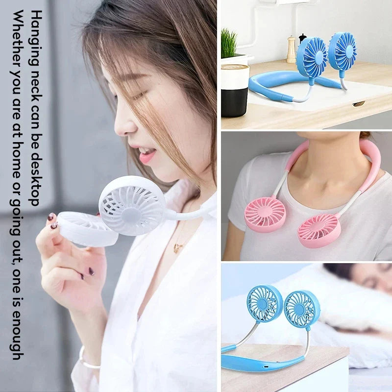 USB Tragbarer Freisprechhalsventilator - Wiederaufladbarer Mini-Sportventilator, 3-Geschwindigkeitsverstellbarer Dualventilator für Zuhause, Büro & Außeneinsatz | Brehn