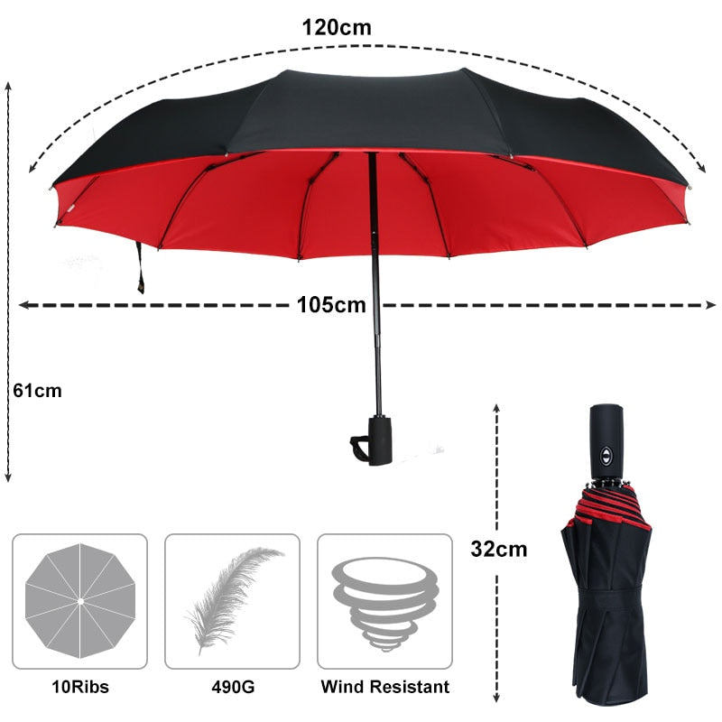 StormShield Automatik-Regenschirm – Windfester Regenschirm mit umgekehrtem Schließmechanismus