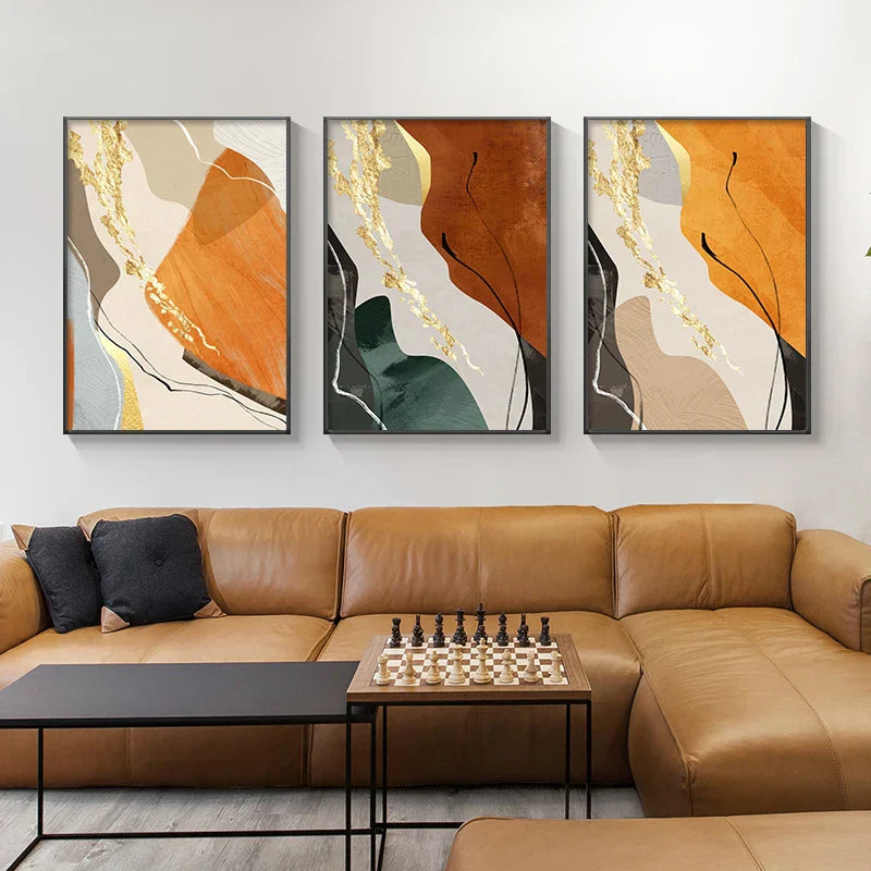 Erdige Farben Nordisch Abstrakte Geometrische Wandkunst Fein Kunst Leinwand Drucke Grün Braun Beige Orange Bilder Für Wohnzimmer Esszimmer Dekor | Brehn