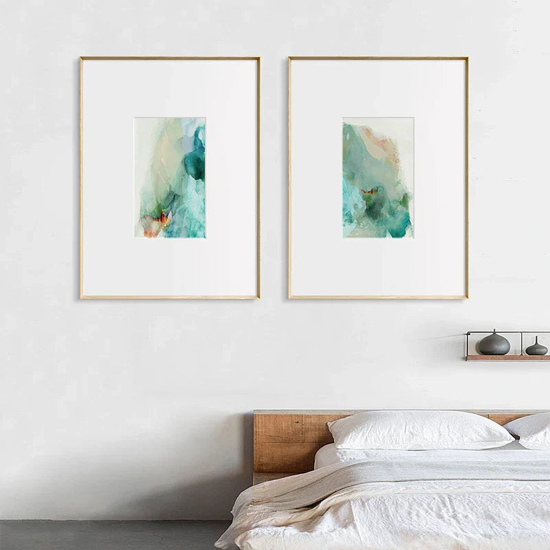 Ethereal Whispers Teal Emerald Aquamarin Abstrakte Wandkunst Fine Art Leinwanddrucke Nordische Bilder Für Moderne Wohnung Wohnzimmer Dekor | Brehn