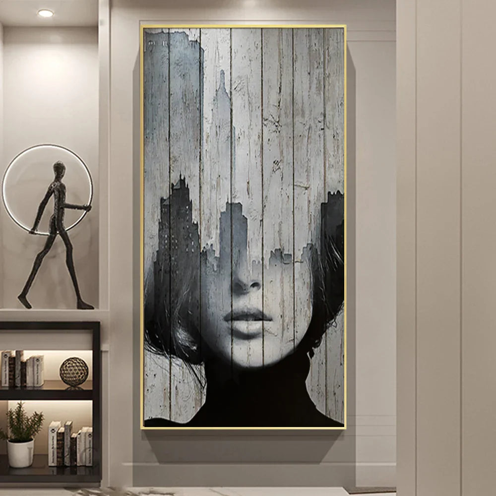 Modern Abstract Portrait Überlagerung Landschaft Wandkunst Fine Art Leinwanddrucke Schwarz Weiß Bilder Für Modernes Wohnzimmer Eingangsbereich Foyer Kunst Dekor (Unrahmt) | Brehn