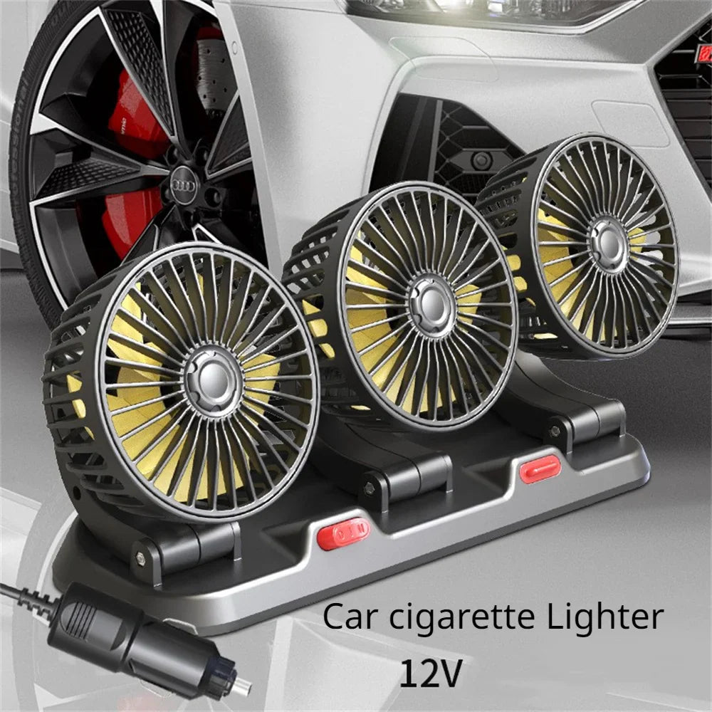 360° Verstellbarer Auto-Lüfter - 3-Kopf Automobil Elektroventilator - USB/12V/24V - 2 Geschwindigkeiten - Leises Kühlen für Zuhause, Schreibtisch, Büro & Auto | Brehn