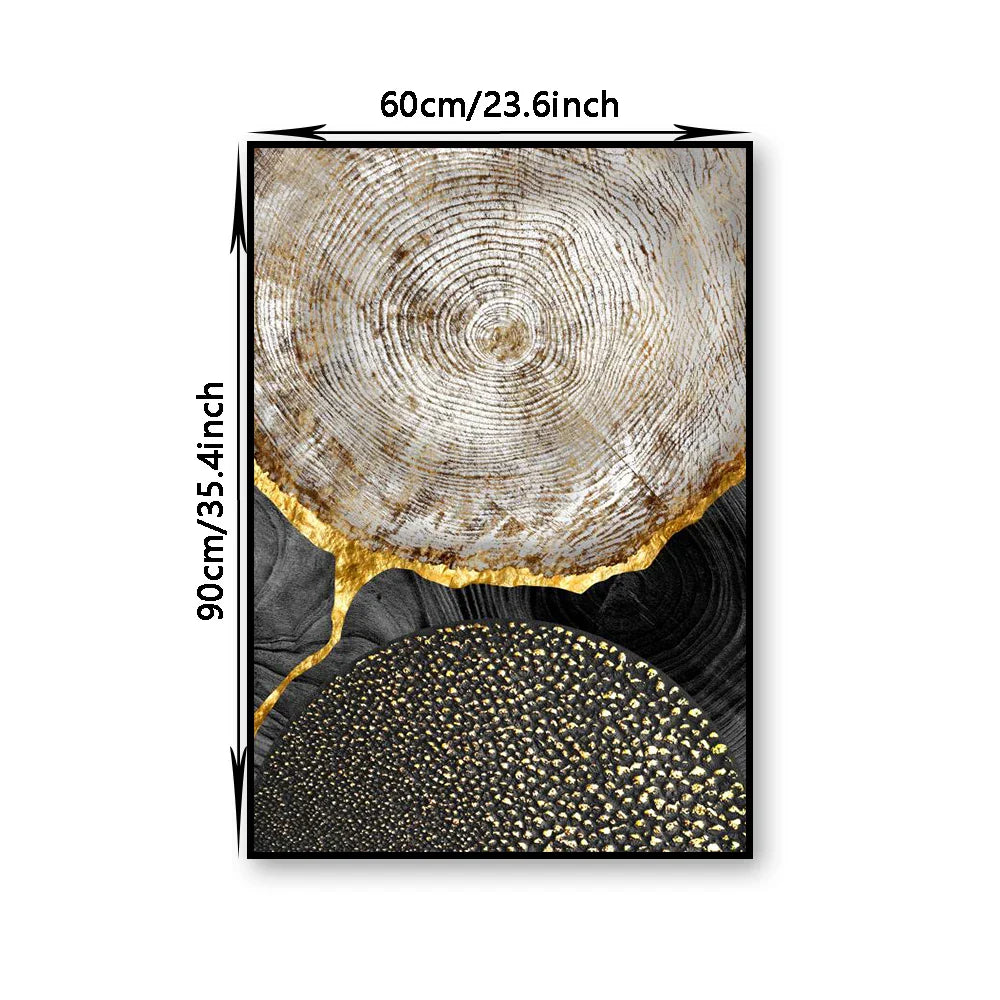 Abstrakte schwarze goldene Baumringe Wandkunst Fine Art Leinwanddrucke Licht Luxus Bilder für Wohnzimmer Foyer Eingangsbereich Empfangsraum Kunst Dekor