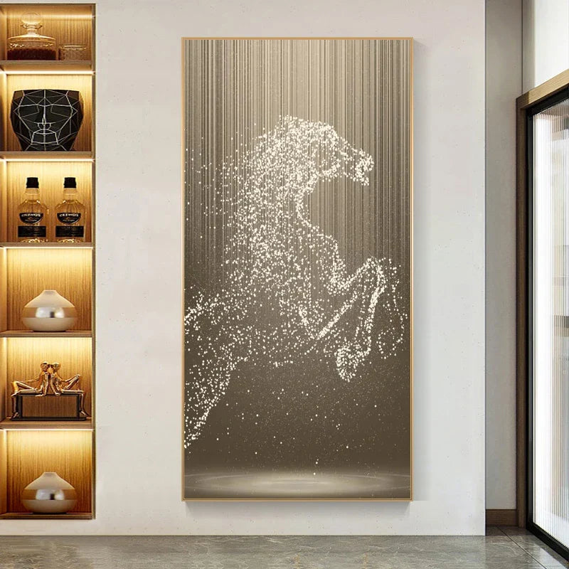 Minimalistische abstrakte Lichtspritzer Pferd Wandkunst Feine Kunstdrucke Reiterbilder für modernes Wohnzimmer Eingangsbereich Foyer Kunstdekoration | Brehn