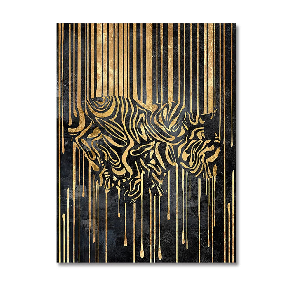 Moderne abstrakte goldene Zebra-Linien Löwe Elefant Tiger Wandkunst Fein Kunst Leinwanddrucke Bilder für luxuriöse Wohnung Wohnzimmer Esszimmer Kunstdekoration | Brehn