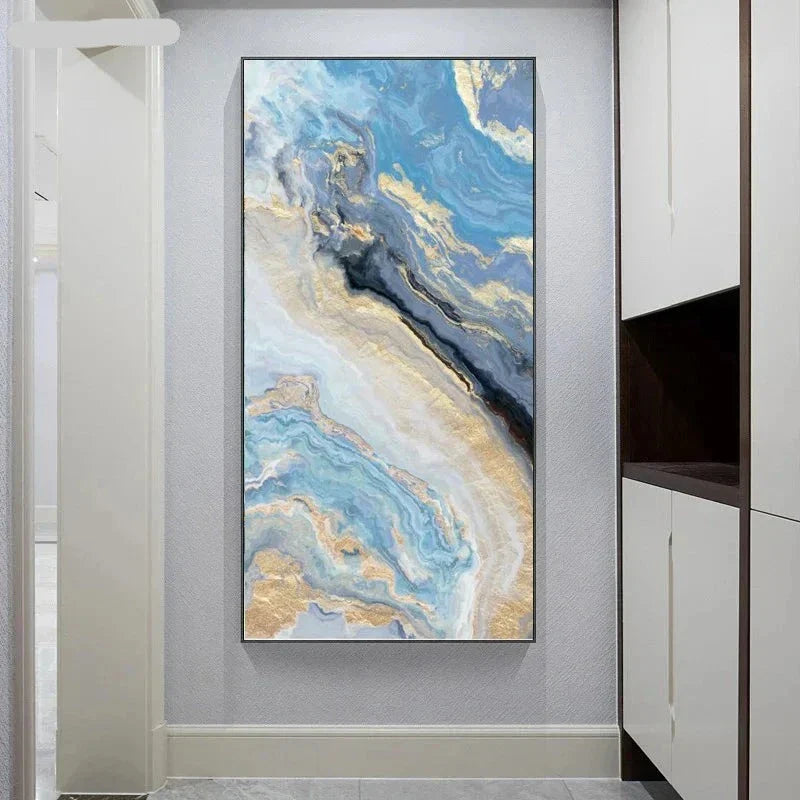 Blaue Goldene Flüssige Marmor Essenz Wandkunst Fine Art Leinwanddrucke Bilder Für Modernes Apartment Luxus Wohnzimmer Kunst Dekor | Brehn