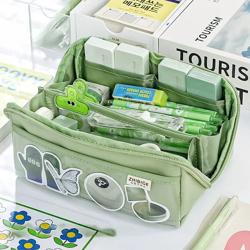 Brehn | Federmäppchen KIDZORA CrystalBag | Transparent & Vielseitig | 10-Taschen-Design | Hohe Kapazität für Schule & Freizeit