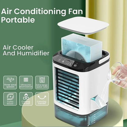 Luftkühler Tragbarer Ventilator Desktop Dual Spray Ultraschallvernebelung 3-Gang Leiser Luftkühler Nachtlicht Elektrischer Ventilator für Zuhause | Brehn