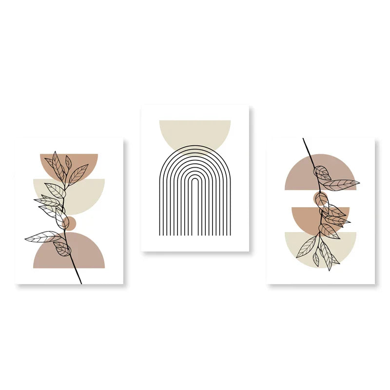 Set aus 3 Stück Modern Abstrakt Bohemian Minimalistisch Geometrisch Wandkunst Fein Kunst Leinwand Drucke Poster Bilder Für Wohnzimmer Dekor | Brehn