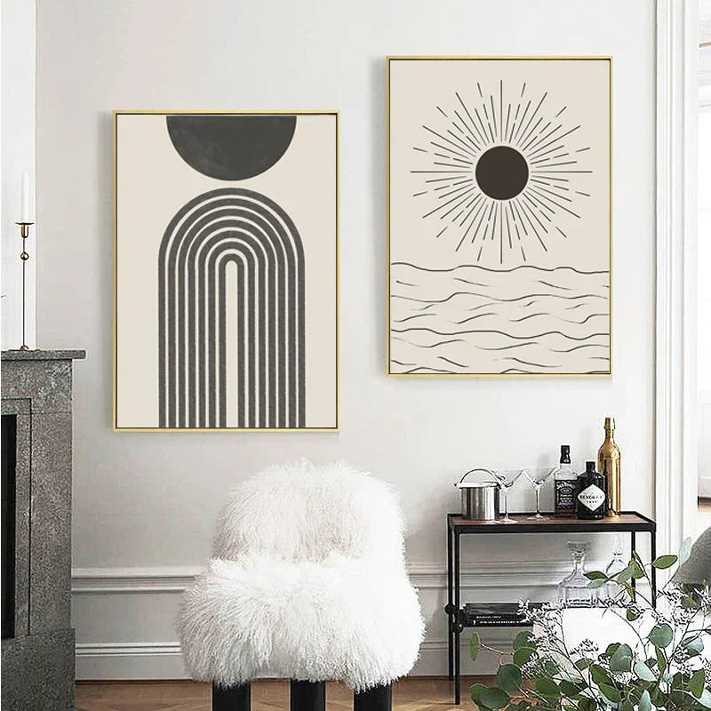 Sonne Meer Kreise Minimalistische Linienkunst Schwarz Weiß Wandkunst Feine Kunst Leinwanddrucke Bilder Für Modernes Wohnzimmer Schlafzimmer Wohnkultur | Brehn