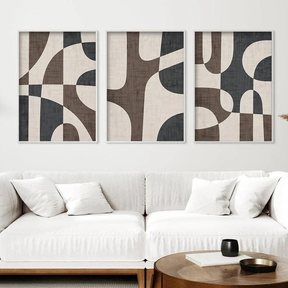 Moderne Geometrische Braune Beige Abstrakte Wandkunst Feine Kunst Leinwanddrucke Bilder Für Wohnzimmer Schlafzimmer Zeitgenössische Innenraumdekoration | Brehn