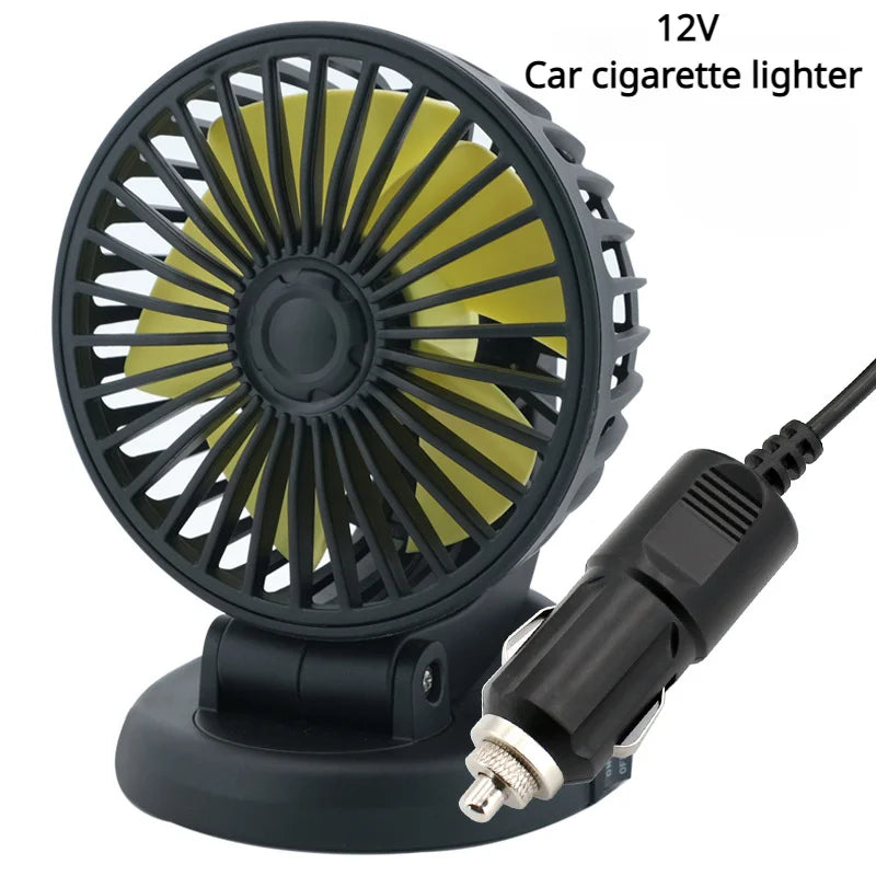 360° Verstellbarer Auto-Lüfter - 3-Kopf Automobil Elektroventilator - USB/12V/24V - 2 Geschwindigkeiten - Leises Kühlen für Zuhause, Schreibtisch, Büro & Auto | Brehn