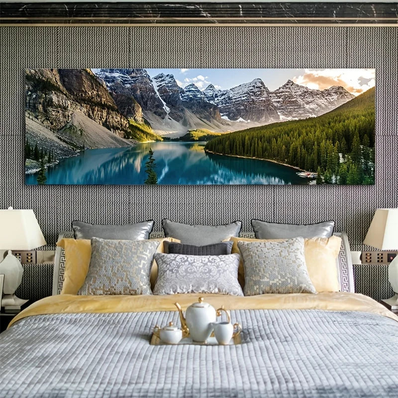 Bergsee Wald Wildnis Wandkunst Großformat Leinwanddrucke Breitformat Landschaftsbild Für Über Das Sofa Oder Über Das Bett | Brehn