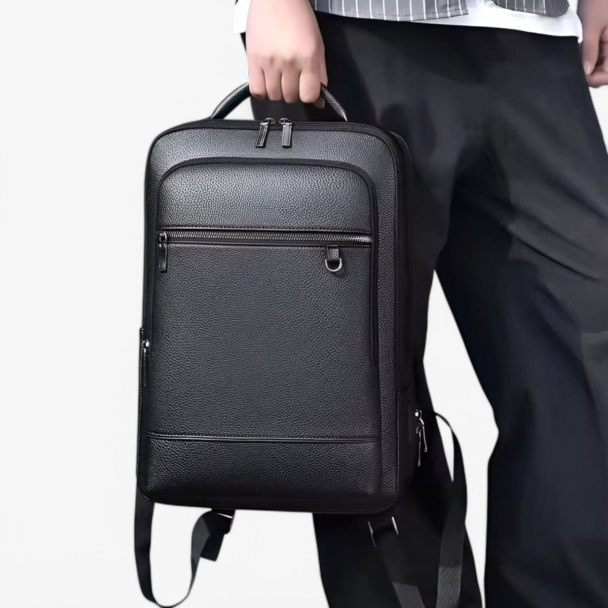 Eleganter Lederrucksack für Damen und Herren mit USB-Anschluss für Laptop und den täglichen Gebrauch, 15,6 Zoll, schwarz