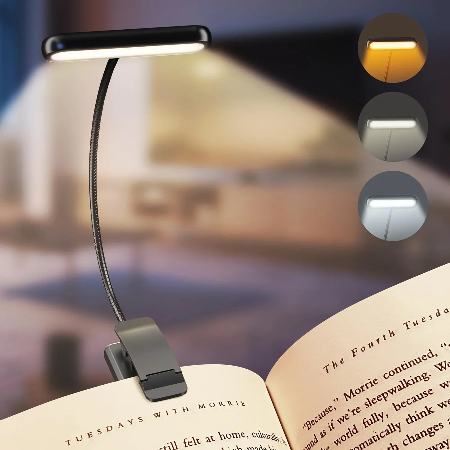 Brehn | Leselampe FlexiRead | USB Wiederaufladbar | 3 Lichtfarben & Dimmbar | Clip & Flexarm