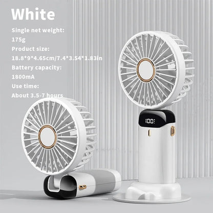 USB Handheld Mini Ventilator Faltbar Tragbare Hals Hängende Ventilatoren 5 Geschwindigkeiten USB Wiederaufladbarer Ventilator mit Telefonständer und Display | Brehn