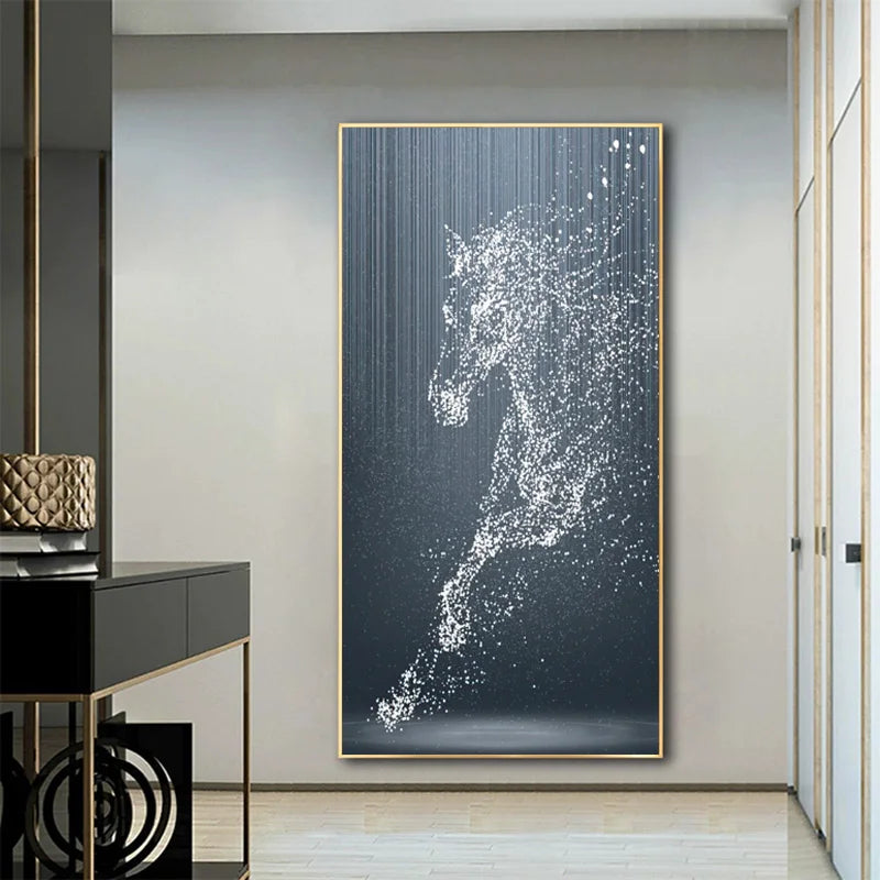 Minimalistische abstrakte Lichtspritzer Pferd Wandkunst Feine Kunstdrucke Reiterbilder für modernes Wohnzimmer Eingangsbereich Foyer Kunstdekoration | Brehn