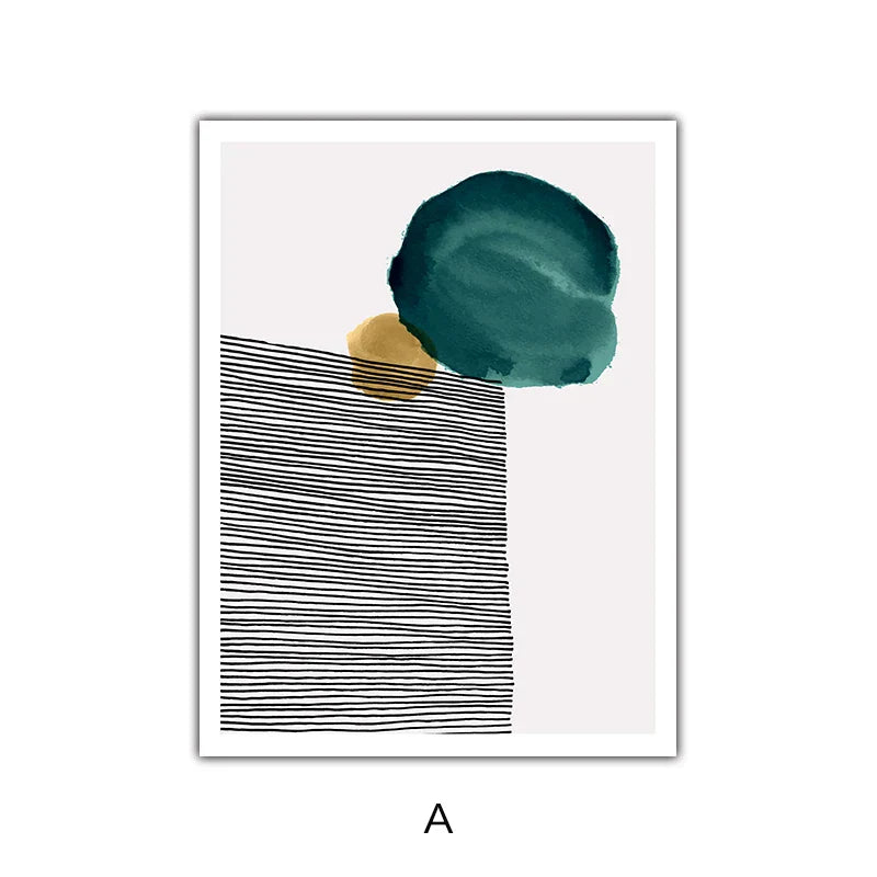 Grün Gelb Schwarz Abstrakte Form & Linie Minimalistische Nordische Wandkunst Feine Kunst Leinwanddrucke Bilder Für Wohnzimmer Büro Dekor | Brehn