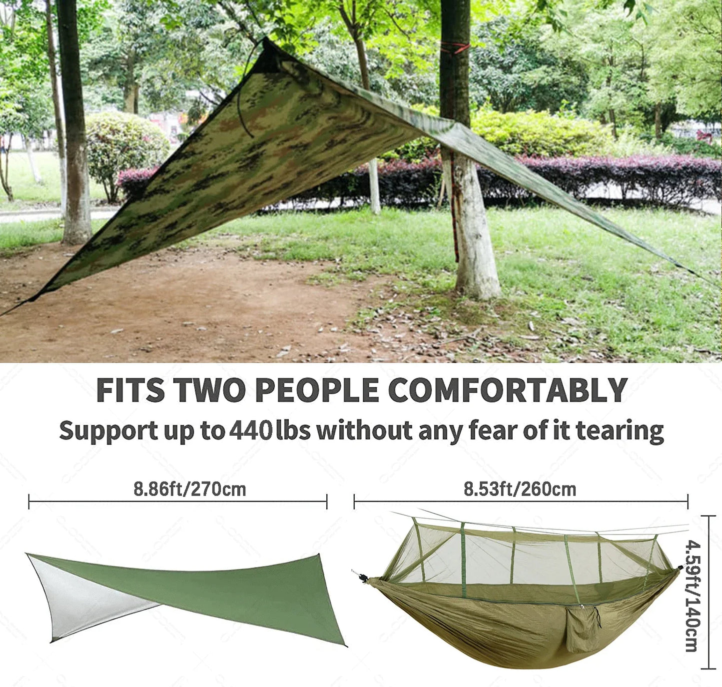 Brehn | Trekviva Camping-Hängematte | Integriertes Moskitonetz & Regendach | Ultraleicht & Reißfest | 3-in-1 Outdoor Lösung