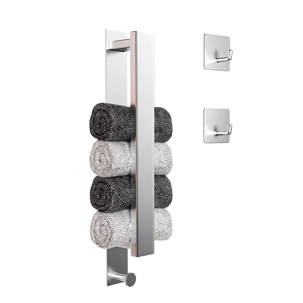 Brehn | Moderner Selbstklebender Handtuchhalter - in Silber und Schwarz