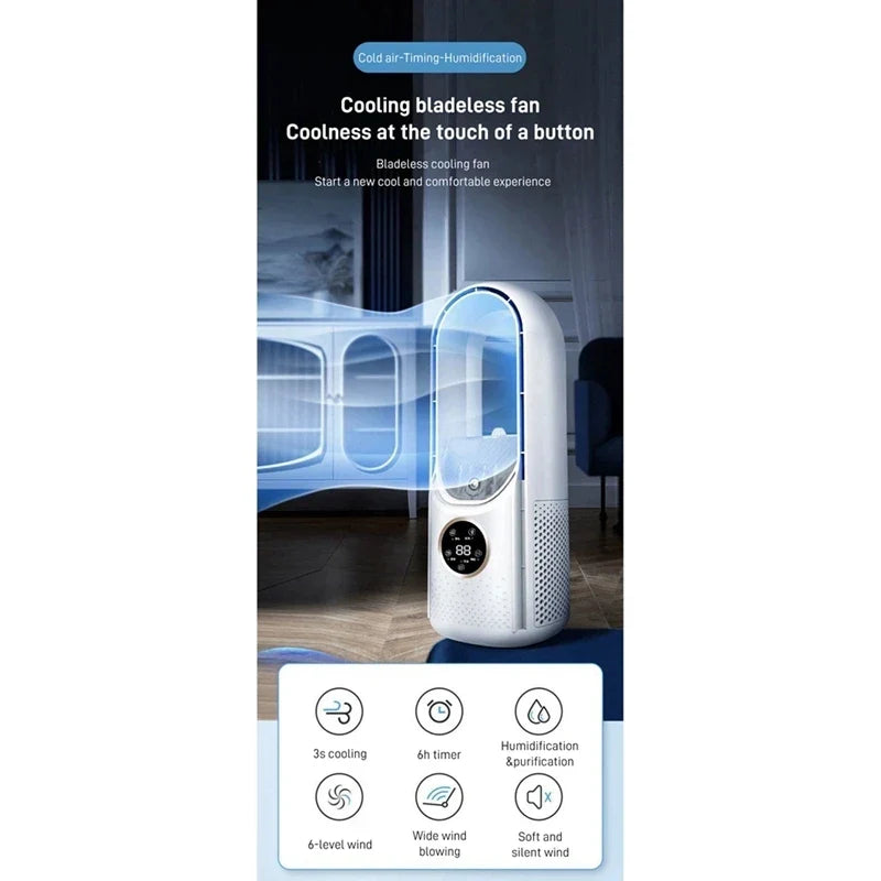 Tragbarer USB-Leafless Luftkühler – Leiser 6-Gang Elektrischer Ventilator mit Timer & Luftbefeuchter | Brehn